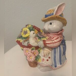 VNT Fitz & Floyd Gooseberry Lane Bunny Wheelbarrow 1994 Canister Cookie Jar